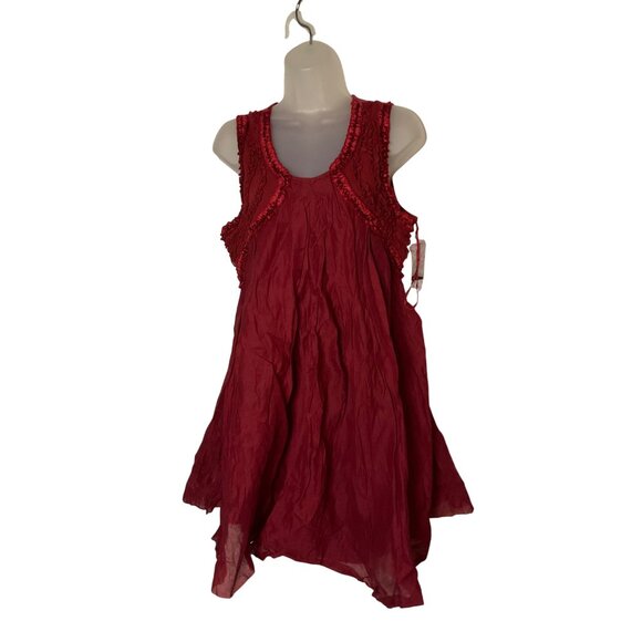 Free People Sleeveless Red Mini Dress With Beaded Details & Ruffled Trim medium - Picture 1 of 10